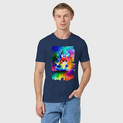 Мужская футболка Акварельный Пикачу - поп-арт / Тёмно-синий – фото 3