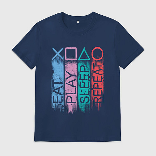Мужская футболка Ешь играй спи повтори / Тёмно-синий – фото 1