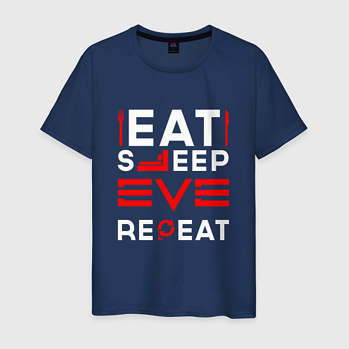 Мужская футболка Надпись eat sleep EVE repeat / Тёмно-синий – фото 1