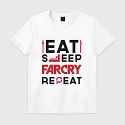 Футболка хлопковая мужская Надпись: eat sleep Far Cry repeat, цвет: белый