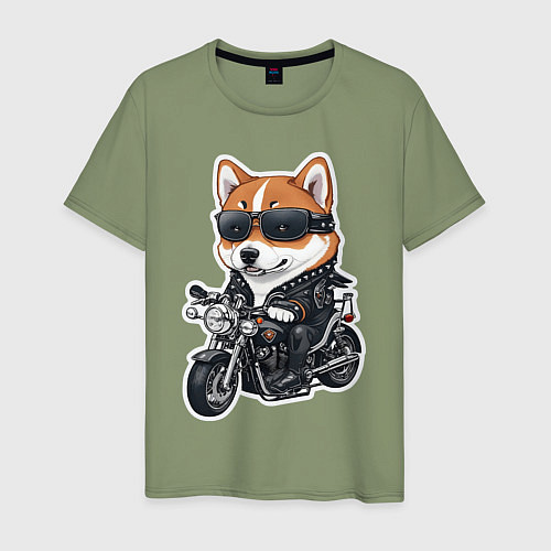 Мужская футболка Shiba Inu собака мотоциклист / Авокадо – фото 1