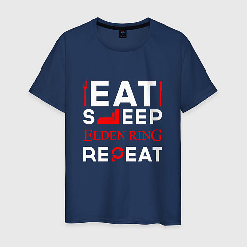 Мужская футболка Надпись eat sleep Elden Ring repeat / Тёмно-синий – фото 1
