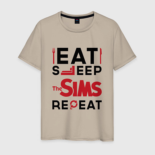 Мужская футболка Надпись: eat sleep The Sims repeat / Миндальный – фото 1