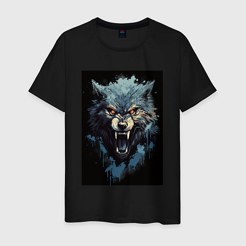 Мужская футболка Серый волк и синии брызги / Черный – фото 1