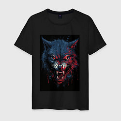 Футболка хлопковая мужская Агрессивный злой волк, цвет: черный