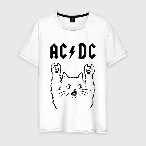 Мужская футболка AC DC - rock cat / Белый – фото 1