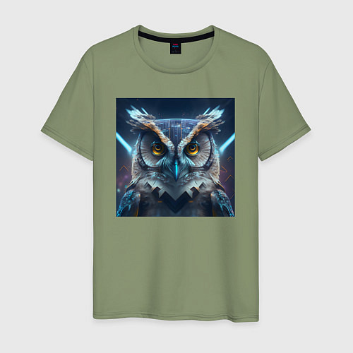 Мужская футболка Сова в стиле футуризм - нейросеть / Авокадо – фото 1