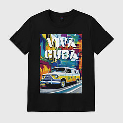 Футболка хлопковая мужская Viva Cuba - car - retro, цвет: черный