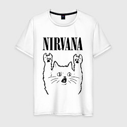 Футболка хлопковая мужская Nirvana - rock cat, цвет: белый