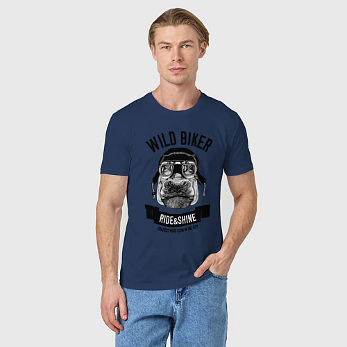 Мужская футболка Бегемот дикий байкер / Тёмно-синий – фото 3
