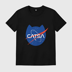 Футболка хлопковая мужская Коты - исследователи Космоса, цвет: черный