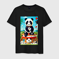 Футболка хлопковая мужская Панда на постаменте - сюрреализм, цвет: черный