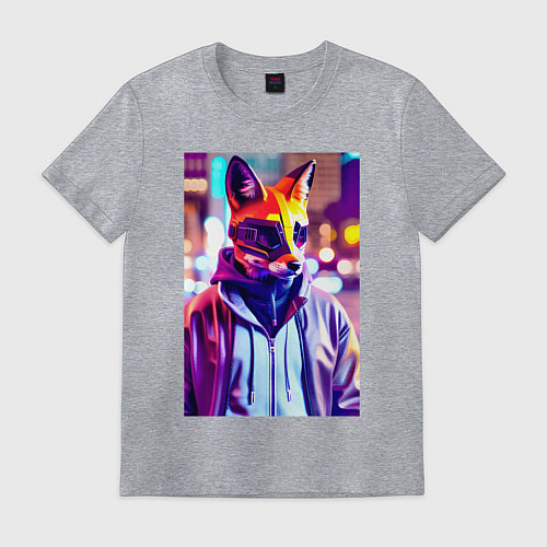 Мужская футболка Cyber fox - neon - city / Меланж – фото 1