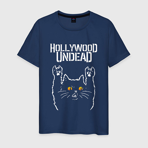 Мужская футболка Hollywood Undead rock cat / Тёмно-синий – фото 1