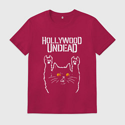 Футболка хлопковая мужская Hollywood Undead rock cat, цвет: маджента