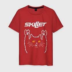 Футболка хлопковая мужская Skillet rock cat, цвет: красный