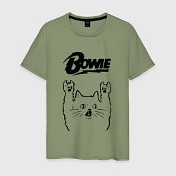 Футболка хлопковая мужская David Bowie - rock cat, цвет: авокадо
