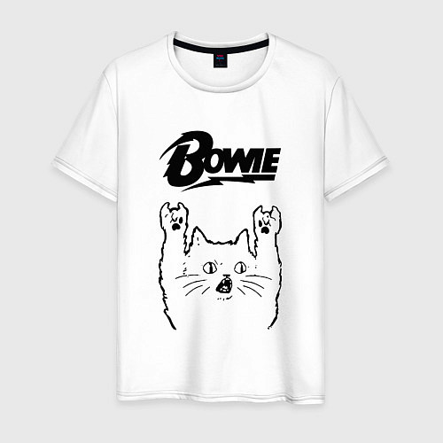 Мужская футболка David Bowie - rock cat / Белый – фото 1