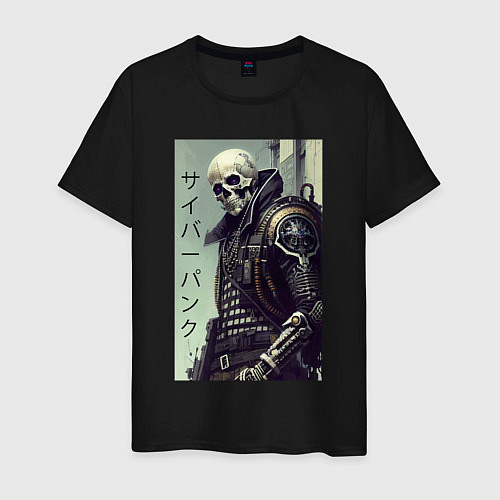 Мужская футболка Cool skeleton - cyberpunk - hieroglyphs / Черный – фото 1