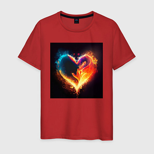 Мужская футболка Пылающее сердце - нейросеть / Красный – фото 1