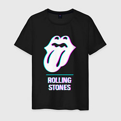 Футболка хлопковая мужская Rolling Stones glitch rock, цвет: черный