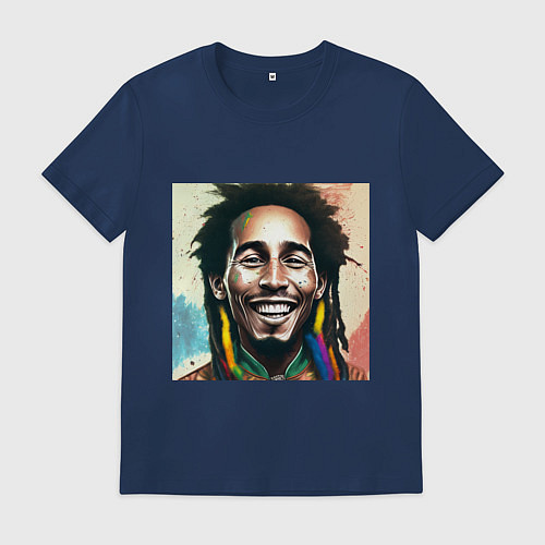 Мужская футболка Боб Марли полон счастья Арт новой школы / Тёмно-синий – фото 1