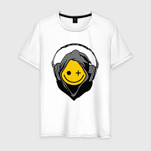 Мужская футболка Смайлик в наушниках smiley face in headphones / Белый – фото 1