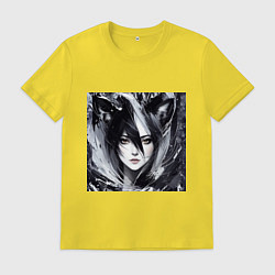 Футболка хлопковая мужская Девушка Аниме с ушками, цвет: желтый