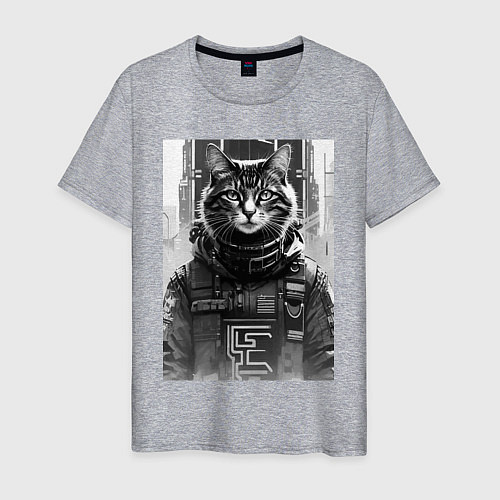 Мужская футболка Cool cat - cyberpunk - neural network / Меланж – фото 1