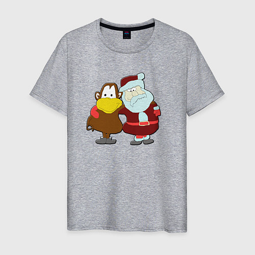 Мужская футболка Monkey Chi and Santa Claus / Меланж – фото 1