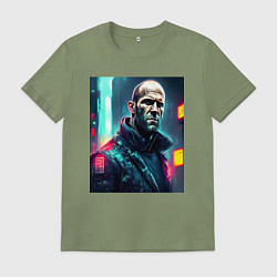 Мужская футболка Джейсон Стэтхэм киберпанк - нейросеть