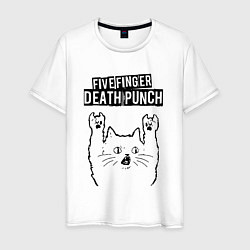 Футболка хлопковая мужская Five Finger Death Punch - rock cat, цвет: белый