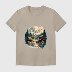 Мужская футболка Японские дома на фоне гор в стиле моротай