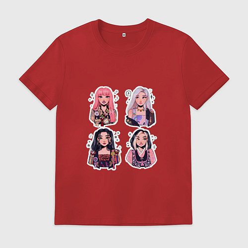 Мужская футболка Участницы Блэк Пинк в виде стикеров / Красный – фото 1