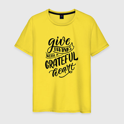 Мужская футболка Леттеринг Give thanks whith a grateful heart / Желтый – фото 1