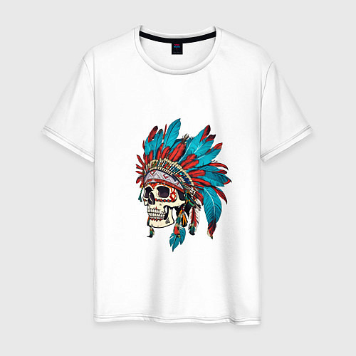 Мужская футболка Череп Индейца с перьями / Белый – фото 1