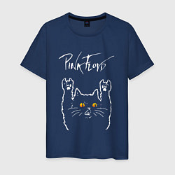 Футболка хлопковая мужская Pink Floyd rock cat, цвет: тёмно-синий