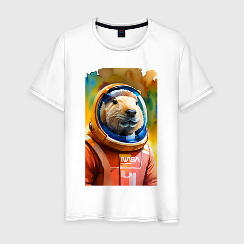 Мужская футболка Capybara astronaut - NASA - neural network / Белый – фото 1