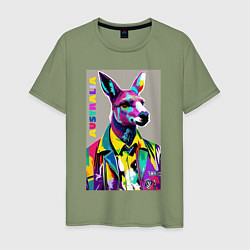 Футболка хлопковая мужская Kangaroo - Australia - pop art, цвет: авокадо