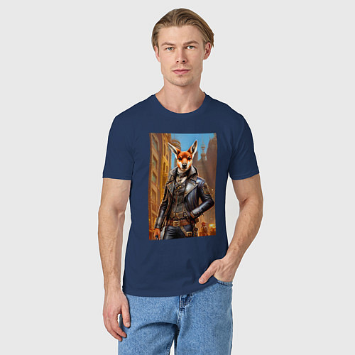 Мужская футболка Кенгуру - стимпанк - нейросеть / Тёмно-синий – фото 3
