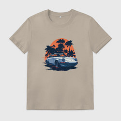 Мужская футболка Порше, пальмы и закат