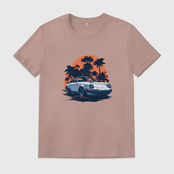 Мужская футболка Порше, пальмы и закат