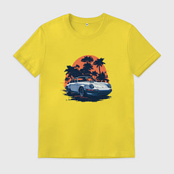 Мужская футболка Порше, пальмы и закат