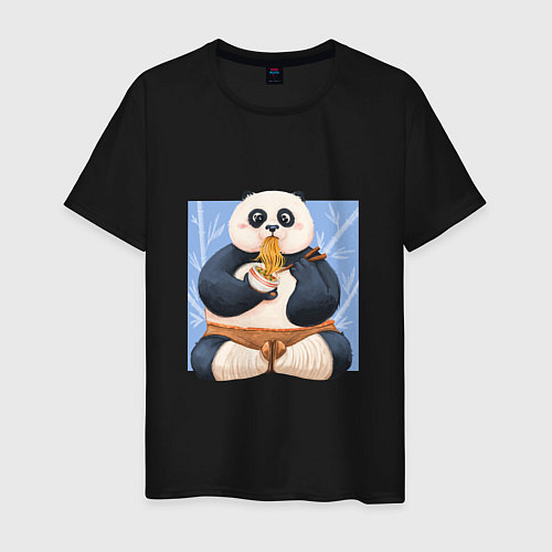 Мужская футболка Kung Fu Panda ест рамен / Черный – фото 1