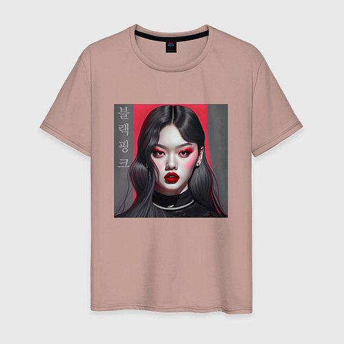 Мужская футболка Blackpink Jennie рисунок аниме / Пыльно-розовый – фото 1