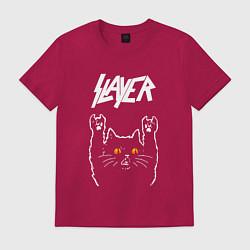 Футболка хлопковая мужская Slayer rock cat, цвет: маджента