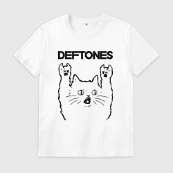 Футболка хлопковая мужская Deftones - rock cat, цвет: белый