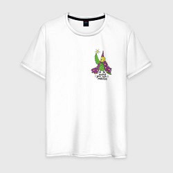Футболка хлопковая мужская Волнистый попугай волшебник, цвет: белый