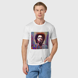 Футболка хлопковая мужская Jimi Hendrix digital glitch art, цвет: белый — фото 2