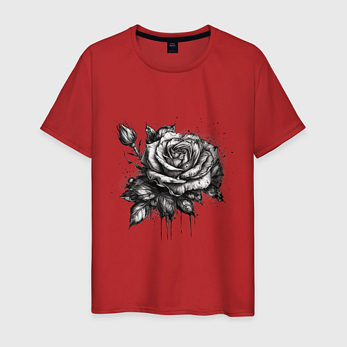 Мужская футболка Роза нарисованная карандашом / Красный – фото 1